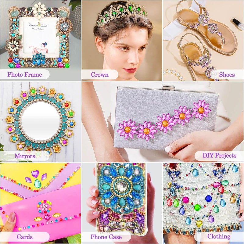 anezus 400Pcs Jewels for Bedazzling with 2 Pack B7000 Jewelry Glue, Flat Back Craft Gems Rhinestones for Clothing, Sequins Rhinestones Gemstones for Fabric, Craft, Decoration - Image 2
